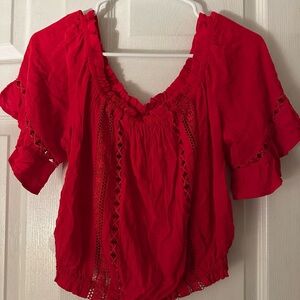 Ruffled Red Puff Sleeve Smocked Top